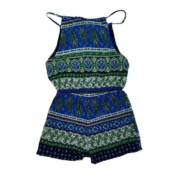 NWT Blue Green White Paisley Sleeveless Adjustable Spaghetti Strap Romper M - Picture 9 of 10